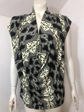 eci  New York Womens Medium Sleeveless Blouse Animal Print Draped Neck
